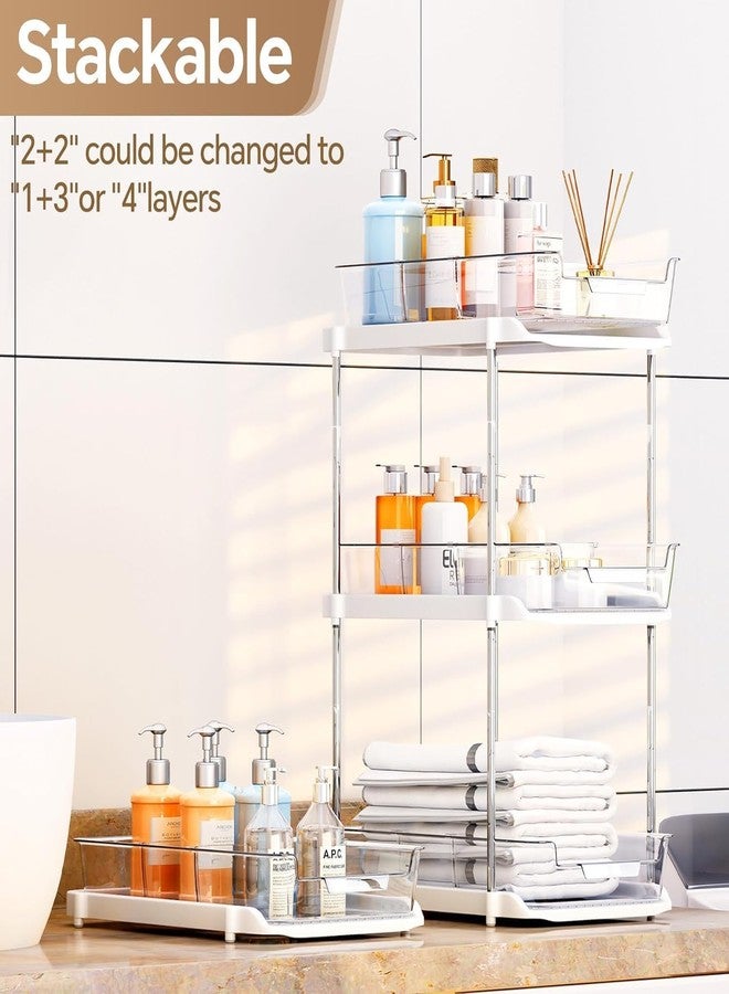 VHG 2 Sets Clear Under Sink Organizers and Storage, Bathroom Cabinet Organizer with Dividers, 2-Tier Stackable Pull Out Cabinet Organizer for Kitchen Pantry, Slide Out Medicine Organization Shelves Bins - Image 4